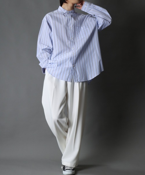 SITRY（シトリー）の「Stripe Broadcloth Shirt/オーバーサイズ ストライプ ブロードシャツ（シャツ/ブラウス・メンズ・ベージュ系その他/ブルー系その他2/ブルー系その他3/ブルー系その他・M/L）」の18枚目の写真