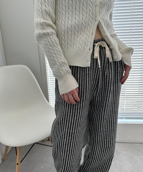 バンヤードストーム BARNYARDSTORM ストライプイージーパンツ 裾リブ ストレッチ 綺麗目なのに楽チン 田丸麻紀 東原亜希 oggi VERY  BARNYARDSTORMストライプ パンツ バンヤードストーム ストライプ