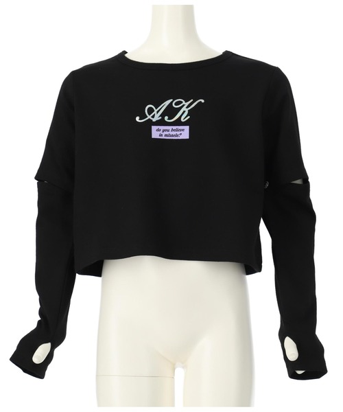 ANAP kids（アナップキッズ）の「2WAY袖箔プリントミニ裏毛トップス（Tシャツ/カットソー・キッズ・オフホワイト/ライトピンク/ブラック・110cm/120cm/130cm）」の2枚目の写真