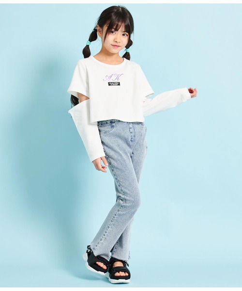 セール】2WAY袖箔プリントミニ裏毛トップス（Tシャツ/カットソー