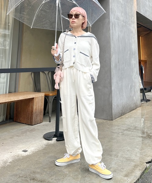 Alley by w closet（アリーバイダブルクローゼット）の「【Alley】パールリボンスウェットパンツ（スウェットパンツ・レディース・スミクロ/オフホワイト/ブルー・FREE）」の4枚目の写真