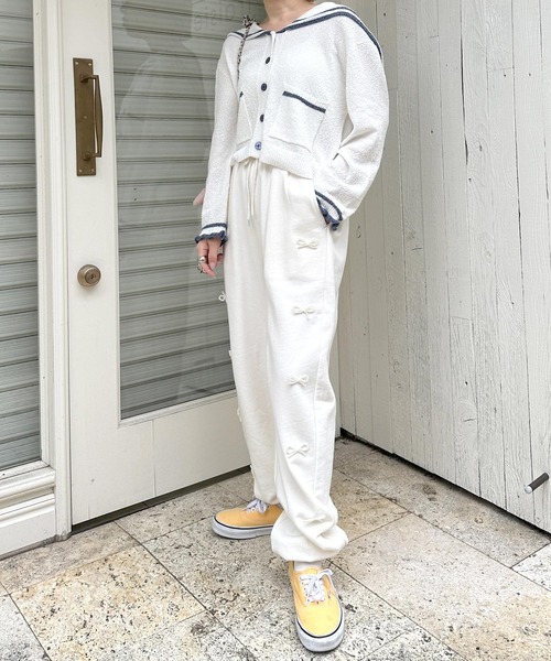 Alley by w closet（アリーバイダブルクローゼット）の「【Alley】パールリボンスウェットパンツ（スウェットパンツ・レディース・スミクロ/オフホワイト/ブルー・FREE）」の9枚目の写真