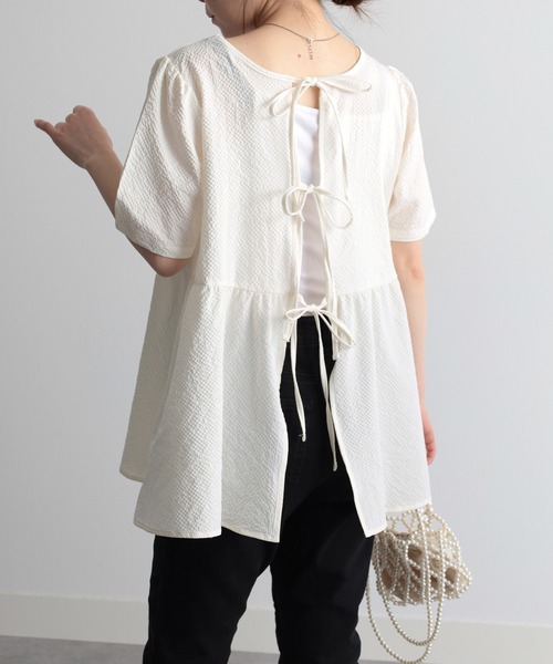 RANAN(ラナン)の「ひんやり!前後2WAYリボンデザインブラウス(シャツ/ブラウス・レディース・ブルー/アイボリー/ブラック・LL/L/M)」の16枚目の写真