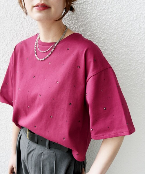 SHIPS(シップス)の「【WEB限定】〈手洗い可能〉ラインストーン ワイド TEE(Tシャツ/カットソー・レディース・オフホワイト/チャコールグレー/エンジ/キャメル/ベージュ・ONE SIZE)」の5枚目の写真