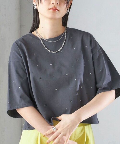 セール】【WEB限定】〈手洗い可能〉ラインストーン ワイド TEE（T 