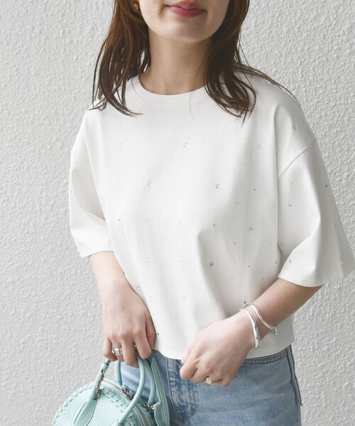SHIPS(シップス)の「【WEB限定】〈手洗い可能〉ラインストーン ワイド TEE(Tシャツ/カットソー・レディース・オフホワイト/チャコールグレー/エンジ/キャメル/ベージュ・ONE SIZE)」の20枚目の写真