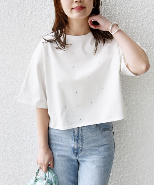 SHIPS(シップス)の「【WEB限定】〈手洗い可能〉ラインストーン ワイド TEE(Tシャツ/カットソー・レディース・オフホワイト/チャコールグレー/エンジ/キャメル/ベージュ・ONE SIZE)」の21枚目の写真