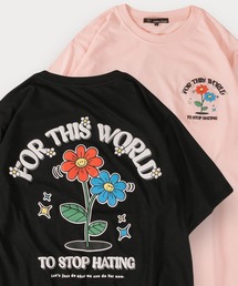 オーバーサイズ グラフィック 発泡プリントTシャツ バックプリント ユニセックス ビリヤード柄 フラワー柄