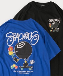 オーバーサイズ グラフィック 発泡プリントTシャツ バックプリント ユニセックス ビリヤード柄 フラワー柄