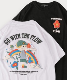 オーバーサイズ グラフィック 発泡プリントTシャツ バックプリント ユニセックス ビリヤード柄 フラワー柄
