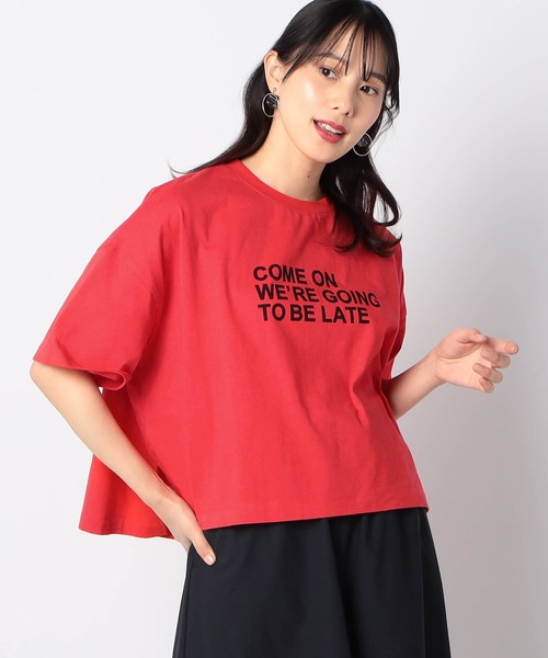 Grand PARK（グランドパーク）の「サステナブルコットン使用　ショート丈ワイドT（Tシャツ/カットソー・レディース・ホワイト/レッド/チャコールグレー/サックスブルー・FREE）」の4枚目の写真