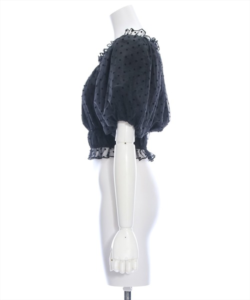 clear（クリア）の「ドットチュール2wayオフショルトップス[ウィッシュコア ガーリー]≪再入荷≫（シャツ/ブラウス・レディース・ブラック/オフホワイト・F）」の4枚目の写真