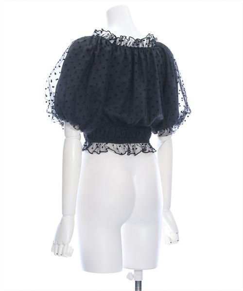 clear（クリア）の「ドットチュール2wayオフショルトップス[ウィッシュコア ガーリー]≪再入荷≫（シャツ/ブラウス・レディース・ブラック/オフホワイト・F）」の5枚目の写真