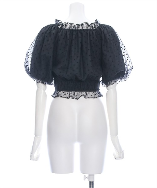 clear（クリア）の「ドットチュール2wayオフショルトップス[ウィッシュコア ガーリー]≪再入荷≫（シャツ/ブラウス・レディース・ブラック/オフホワイト・F）」の6枚目の写真