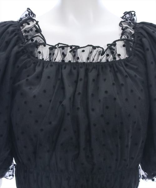 clear（クリア）の「ドットチュール2wayオフショルトップス[ウィッシュコア ガーリー]≪再入荷≫（シャツ/ブラウス・レディース・ブラック/オフホワイト・F）」の8枚目の写真