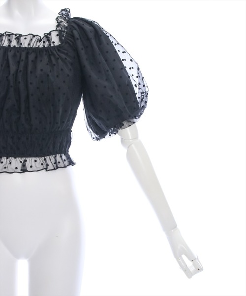 clear（クリア）の「ドットチュール2wayオフショルトップス[ウィッシュコア ガーリー]≪再入荷≫（シャツ/ブラウス・レディース・ブラック/オフホワイト・F）」の7枚目の写真