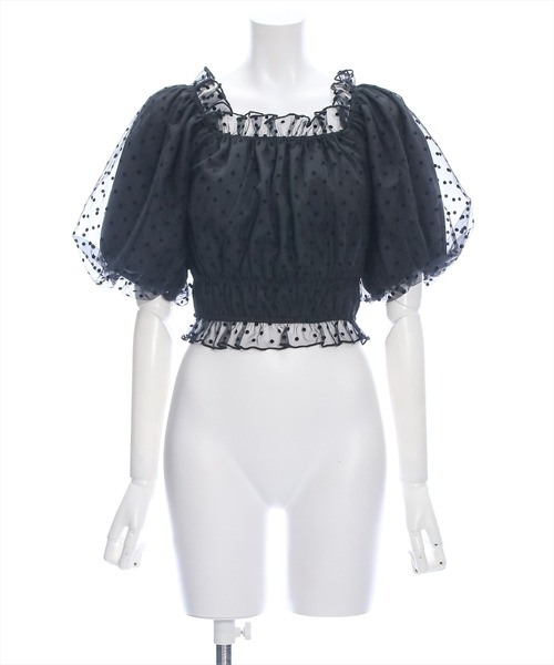 clear（クリア）の「ドットチュール2wayオフショルトップス[ウィッシュコア ガーリー]≪再入荷≫（シャツ/ブラウス・レディース・ブラック/オフホワイト・F）」の10枚目の写真