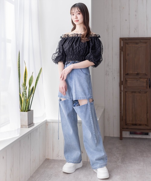 clear（クリア）の「ドットチュール2wayオフショルトップス[ウィッシュコア ガーリー]≪再入荷≫（シャツ/ブラウス・レディース・ブラック/オフホワイト・F）」の16枚目の写真