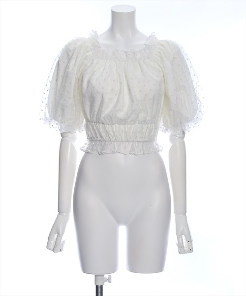 clear（クリア）の「ドットチュール2wayオフショルトップス[ウィッシュコア ガーリー]≪再入荷≫（シャツ/ブラウス・レディース・ブラック/オフホワイト・F）」の11枚目の写真