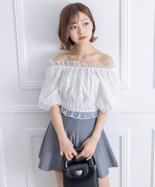 clear（クリア）の「ドットチュール2wayオフショルトップス[ウィッシュコア ガーリー]≪再入荷≫（シャツ/ブラウス・レディース・ブラック/オフホワイト・F）」の13枚目の写真