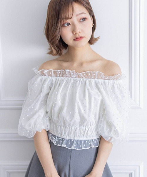 clear（クリア）の「ドットチュール2wayオフショルトップス[ウィッシュコア ガーリー]≪再入荷≫（シャツ/ブラウス・レディース・ブラック/オフホワイト・F）」の12枚目の写真