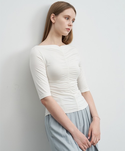 ELOOPS(イーループス)の「【ELOOPS】ドレープフロントギャザーカットソー(Tシャツ/カットソー・レディース・オフホワイト/ブラック/ライトブルー・S/M/L)」の5枚目の写真