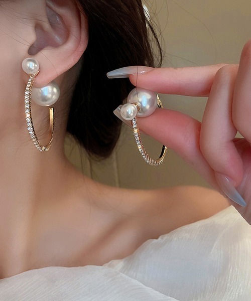 【超美品】MaxMara ゴールドパールフープピアス セール】ゴールドポイント 淡水パール フープ ピアス（ピアス
