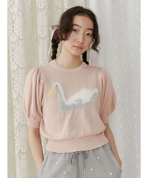 merry jenny（メリージェニー）の「あひるジャカードニットtops（ニット/セーター・レディース・ブラック/ピンク/グレー・FREE）」の5枚目の写真