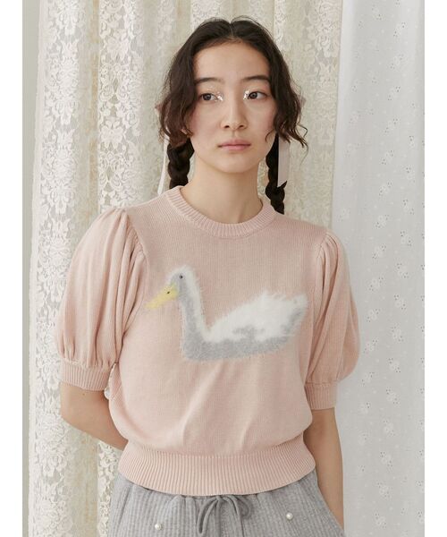 merry jenny（メリージェニー）の「あひるジャカードニットtops（ニット/セーター・レディース・ブラック/ピンク/グレー・FREE）」の6枚目の写真