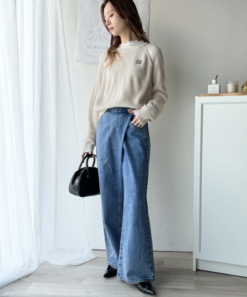 mily bilet(ミウィビレット)の「【mily bilet】ヘルシーな肌見せで抜け感をプラス。肩スリット胸刺繍ニットプルオーバー(ニット/セーター・レディース・グレー/チャコールグレー/アイボリー/ピンク/ブルー・X-LARGE/SMALL/MEDIUM/LARGE)」の9枚目の写真