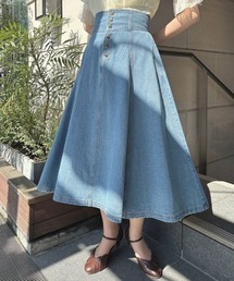 フロント釦デニムフレアースカート/ananotherangelus