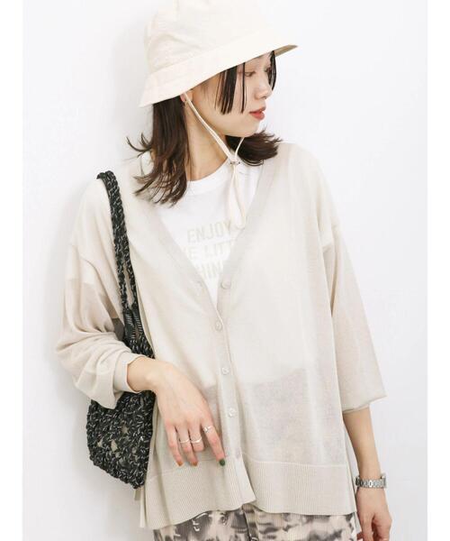 Samansa Mos2 blue（サマンサモスモスブルー）の「【接触冷感】シアーVネックカーディガン（カーディガン/ボレロ・レディース・イエロー/ブラック/グリーン/シルバーグレー・F）」の3枚目の写真