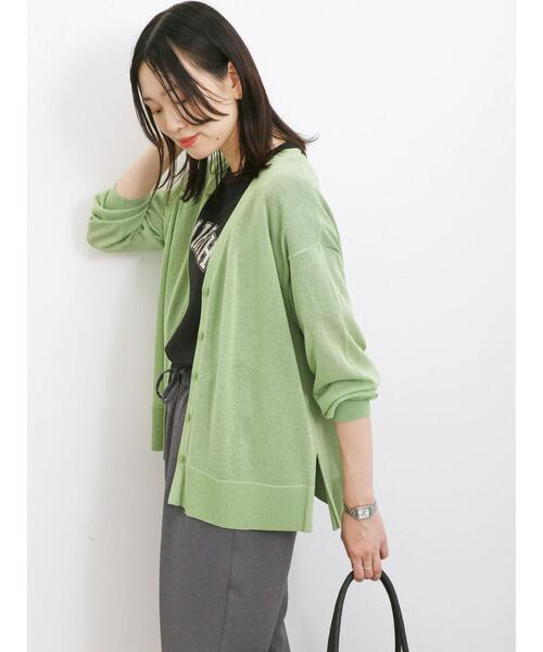 Samansa Mos2 blue（サマンサモスモスブルー）の「【接触冷感】シアーVネックカーディガン（カーディガン/ボレロ・レディース・イエロー/ブラック/グリーン/シルバーグレー・F）」の21枚目の写真