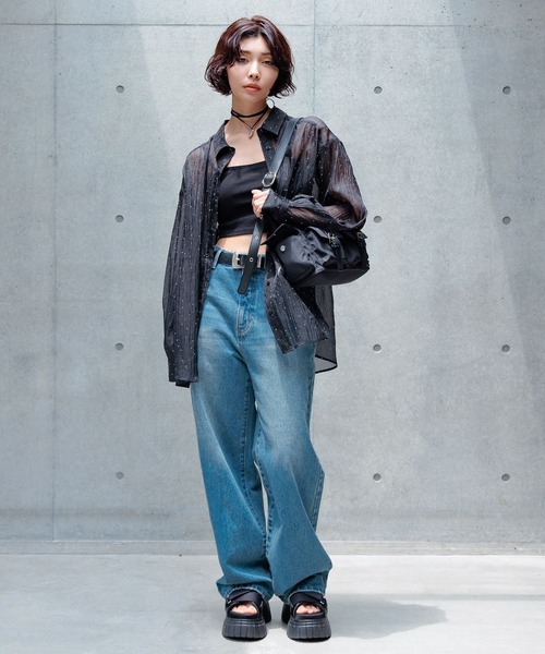 PAGEBOY(ページボーイ)の「ラインストーンシアーシャツ(シャツ/ブラウス・レディース・ブラック/オフホワイト/グレイッシュベージュ・FREE)」の10枚目の写真