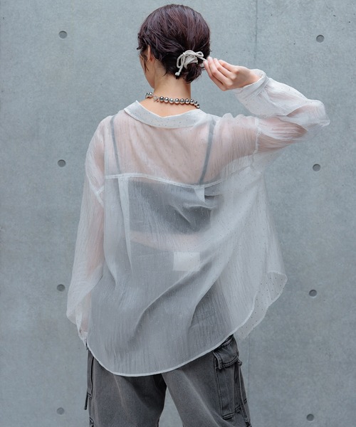 seyto サイズ2 / ラインストーンベロアシアーシャツ Rhinestone velours sheer shirt / ラインストーンベロアシアー