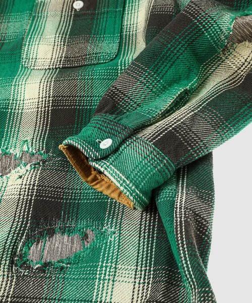 BOW WOW(バウワウ)の「HEAVY WEIGHT FLANNEL SHIRTS AGING(シャツ/ブラウス・メンズ・ホワイト×グリーン・L/XL)」の5枚目の写真