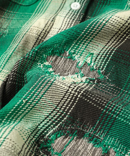 BOW WOW(バウワウ)の「HEAVY WEIGHT FLANNEL SHIRTS AGING(シャツ/ブラウス・メンズ・ホワイト×グリーン・L/XL)」の6枚目の写真