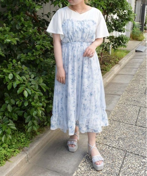 00s axes femme はしごりぼん レイヤード風コットン前開きワンピ 00s axes femme はしごりぼん レイヤード風コットン前開きワンピ