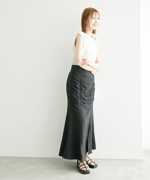 ROPE' PICNIC（ロペピクニック）の「サイドドレープスカート（スカート・レディース・ブラウン/チャコールグレー・38/36）」の4枚目の写真