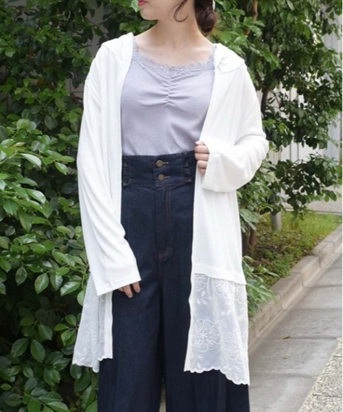【タグ付き】フォクシー エアリーロングカーディガン ホワイト セール】フード付UVカットロングカーディガン（カーディガン/ボレロ
