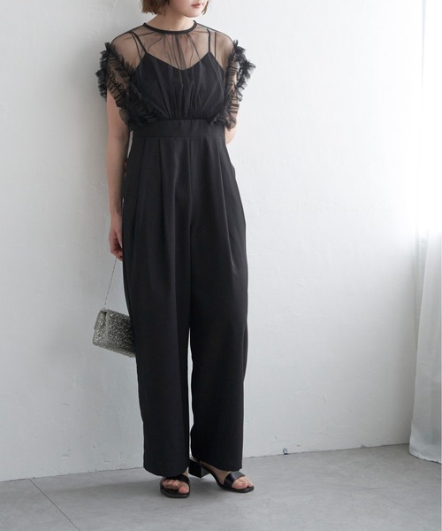 notch.（ノッチ）の「チュールフリルオールインワン（つなぎ/オールインワン・レディース・ブラック/ベージュ/グレー・M）」の2枚目の写真