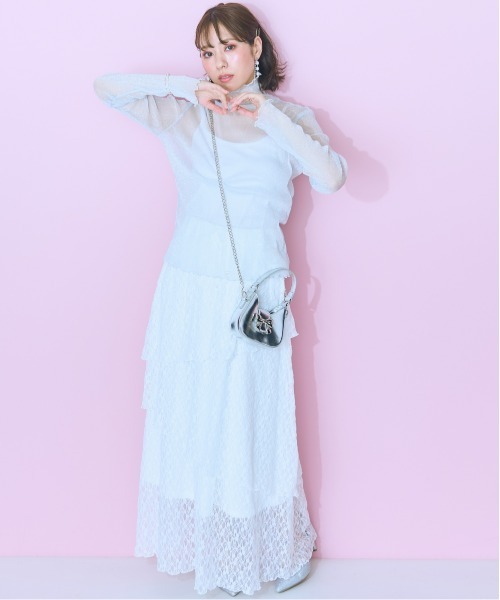 marun（マルン）の「＜大きいサイズ＞ レースティアードスカート marun（スカート・レディース・アイボリー/モカ・LL/3L/4L/5L/L）」の3枚目の写真