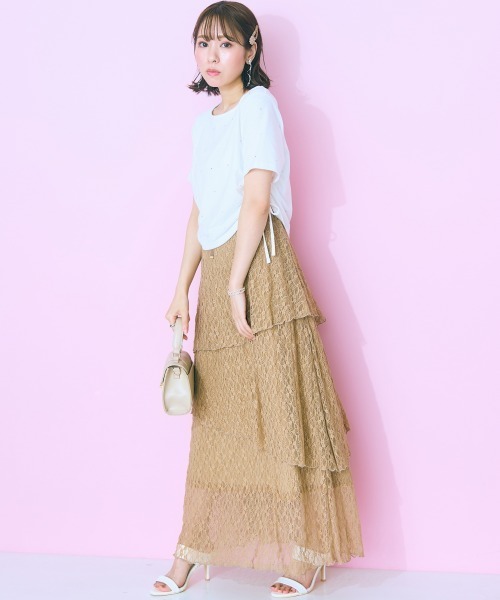 marun（マルン）の「＜大きいサイズ＞ レースティアードスカート marun（スカート・レディース・アイボリー/モカ・LL/3L/4L/5L/L）」の8枚目の写真