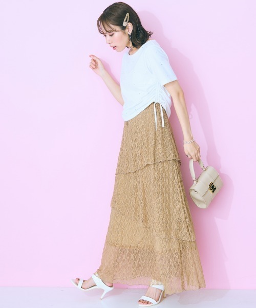 marun（マルン）の「＜大きいサイズ＞ レースティアードスカート marun（スカート・レディース・アイボリー/モカ・LL/3L/4L/5L/L）」の6枚目の写真