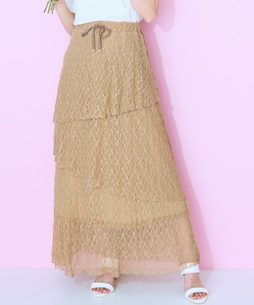 marun（マルン）の「＜大きいサイズ＞ レースティアードスカート marun（スカート・レディース・アイボリー/モカ・LL/3L/4L/5L/L）」の22枚目の写真