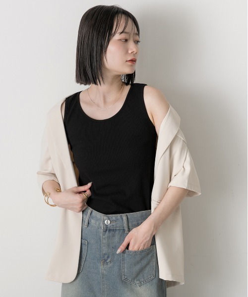 ad thie(アドティエ)の「クルーネック タンクトップ(タンクトップ・レディース・オフホワイト/ブラック・LARGE/MEDIUM)」の15枚目の写真