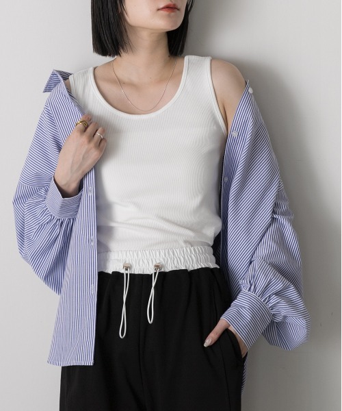 ad thie(アドティエ)の「クルーネック タンクトップ(タンクトップ・レディース・オフホワイト/ブラック・LARGE/MEDIUM)」の6枚目の写真
