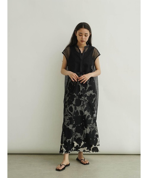 FIKA.（フィーカ）の「Sheer sleeveless skipper dress（ワンピース・レディース・ライム/ブラック/オフホワイト・MEDIUM）」の12枚目の写真