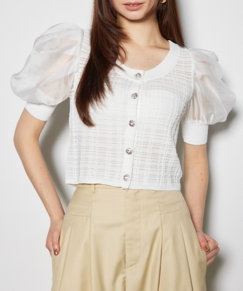 rienda（リエンダ）の「2WAYシアーラメニットカーディガン 春服（カーディガン/ボレロ・レディース・ブラック/ライトピンク/ホワイト・FREE）」の2枚目の写真