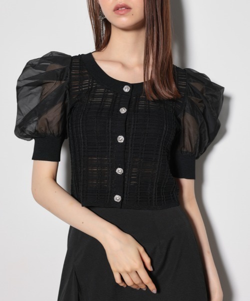 rienda（リエンダ）の「2WAYシアーラメニットカーディガン 春服（カーディガン/ボレロ・レディース・ブラック/ライトピンク/ホワイト・FREE）」の3枚目の写真